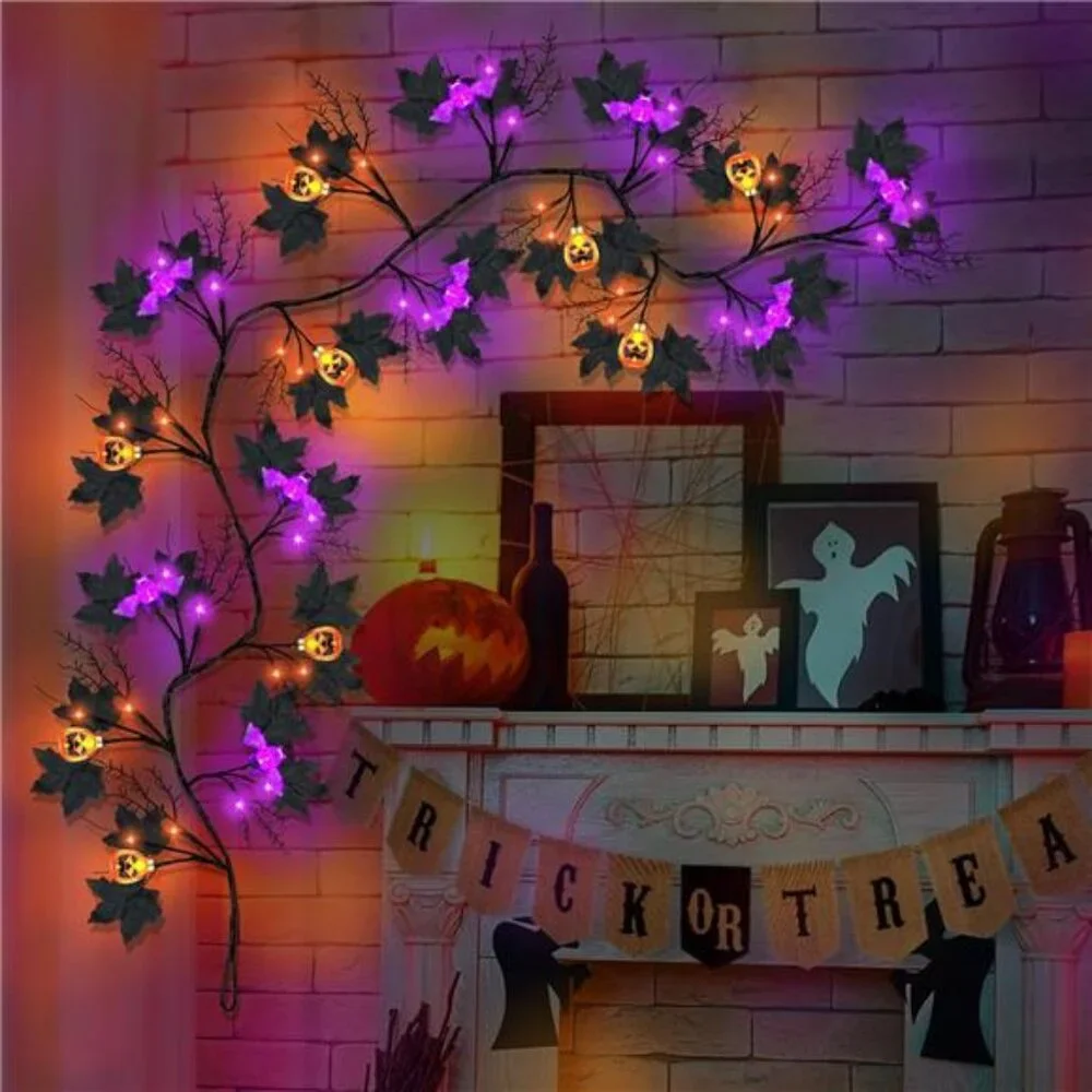 6FT 54 LED Halloween Willow Vine Twig Decor Black Halloween Garland